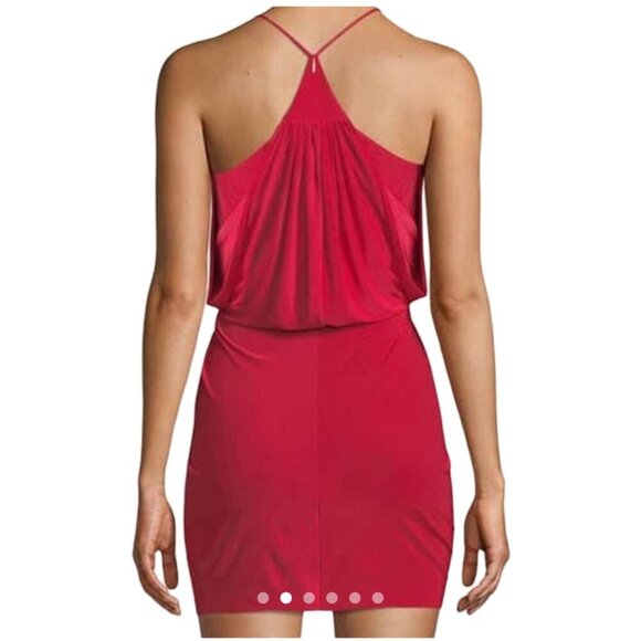 NWT Misa Los Angeles Domino Bodycon Mini Dress Red V-Neck Racerback Draping Sz M - Picture 2 of 10